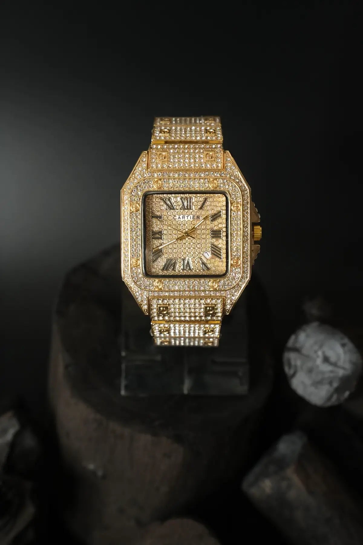 Men Watch Luxury Diamond Square Roman Dial