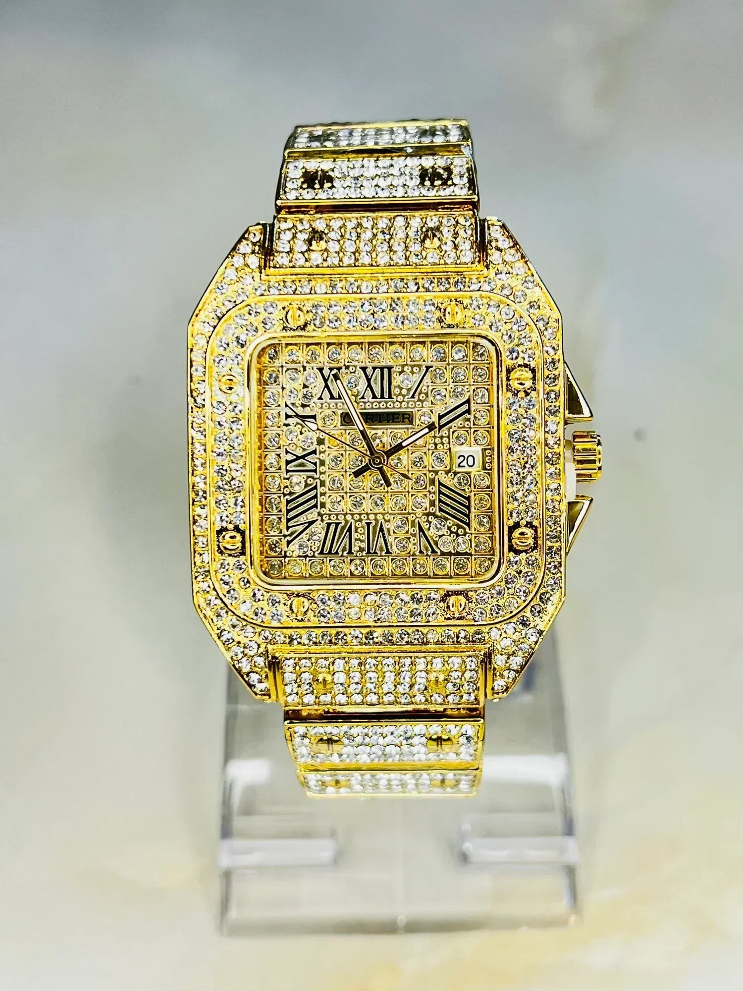 Men Watch Luxury Diamond Square Roman Dial